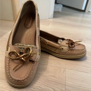 Sperry Women's Brown and Gold Sparkle Loafers with Gold Accents